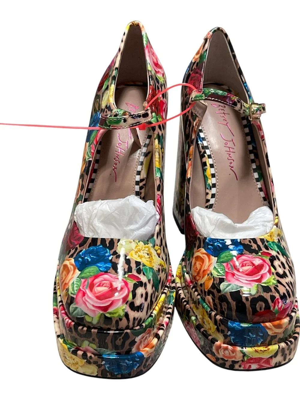 Betsey Johnson Floral Leopard Platform Mary Janes - Pink Red Blue Yellow